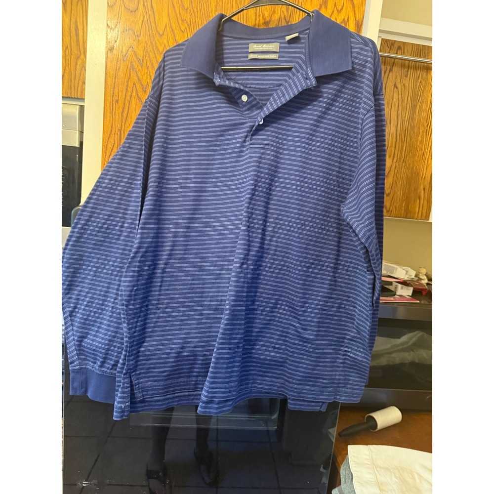 Daniel Cremieux Signature Blue Striped Double Mercerized Cotton Polo Shirt XL